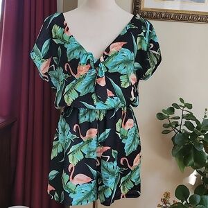 AS U WISH Tropical Flamingo Print Romper, M